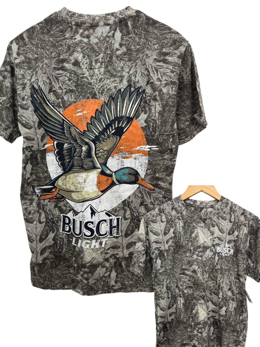 Busch Light Men’s T-Shirt Mallard Duck Tree Camo Small NWT